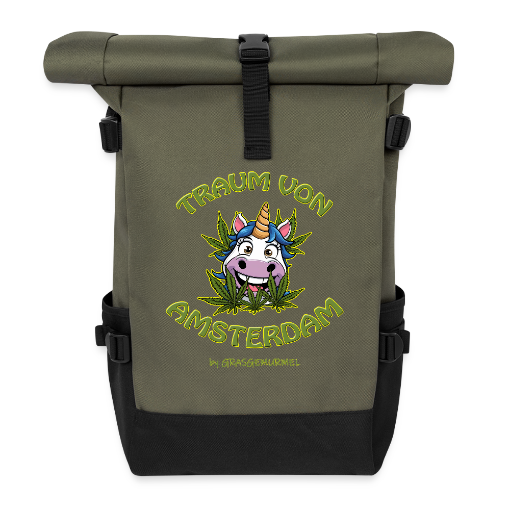 Traum von Amsterdam - Rolltop Rucksack - Olive/Schwarz